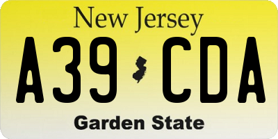 NJ license plate A39CDA