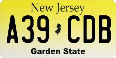 NJ license plate A39CDB