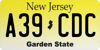 NJ license plate A39CDC