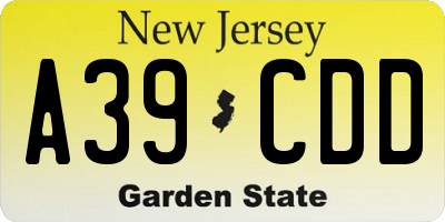 NJ license plate A39CDD