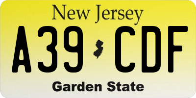 NJ license plate A39CDF
