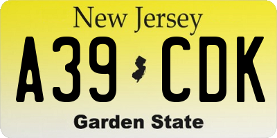 NJ license plate A39CDK
