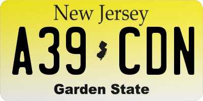 NJ license plate A39CDN