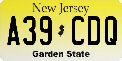 NJ license plate A39CDQ