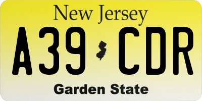 NJ license plate A39CDR