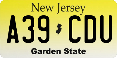 NJ license plate A39CDU