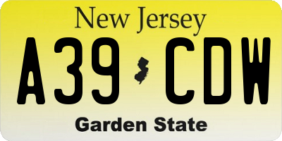 NJ license plate A39CDW
