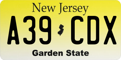 NJ license plate A39CDX