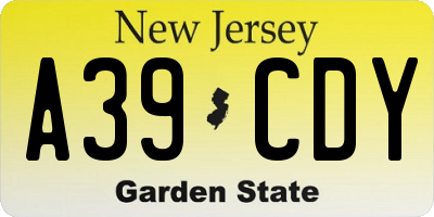 NJ license plate A39CDY