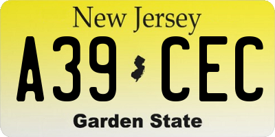 NJ license plate A39CEC