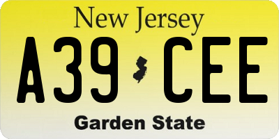 NJ license plate A39CEE