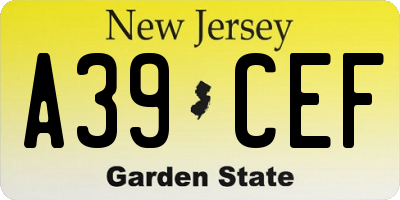 NJ license plate A39CEF