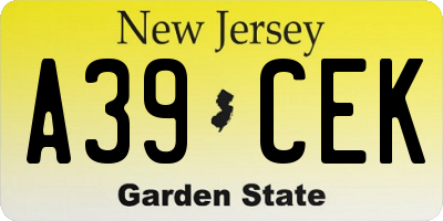 NJ license plate A39CEK