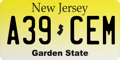 NJ license plate A39CEM