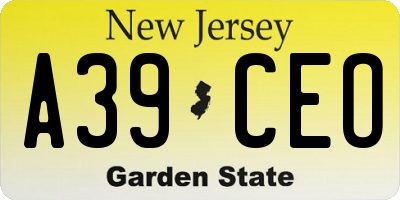NJ license plate A39CEO