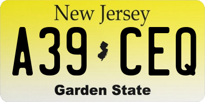 NJ license plate A39CEQ