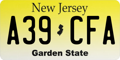 NJ license plate A39CFA