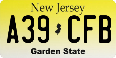 NJ license plate A39CFB
