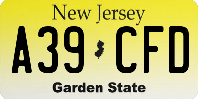 NJ license plate A39CFD