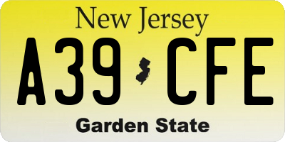NJ license plate A39CFE