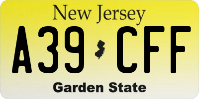 NJ license plate A39CFF