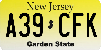 NJ license plate A39CFK