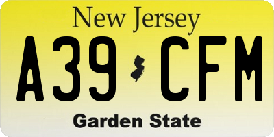 NJ license plate A39CFM