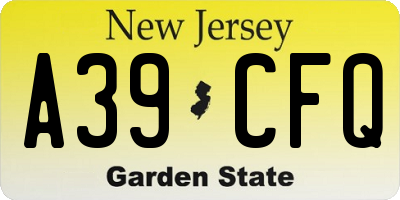 NJ license plate A39CFQ
