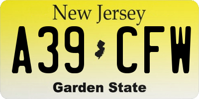 NJ license plate A39CFW