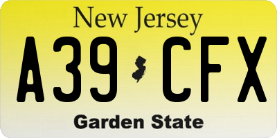 NJ license plate A39CFX