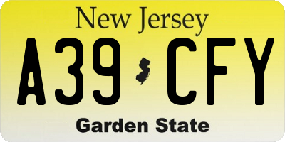 NJ license plate A39CFY