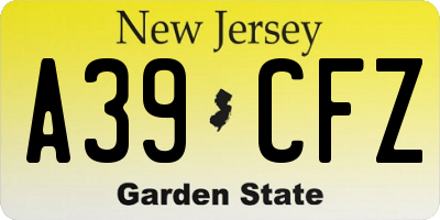 NJ license plate A39CFZ