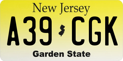NJ license plate A39CGK