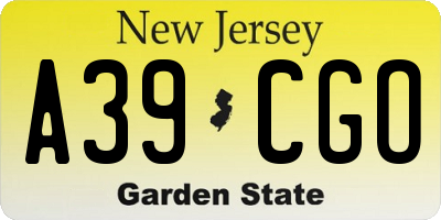 NJ license plate A39CGO