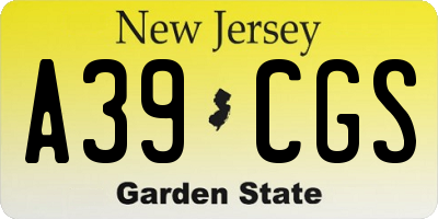 NJ license plate A39CGS