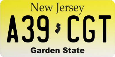 NJ license plate A39CGT