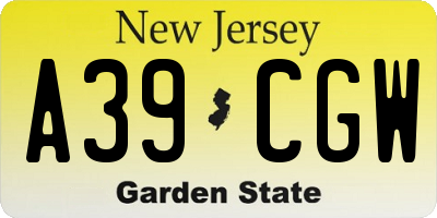 NJ license plate A39CGW