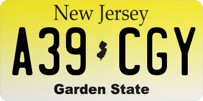 NJ license plate A39CGY