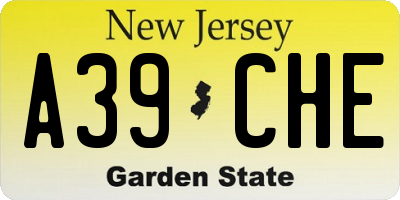 NJ license plate A39CHE