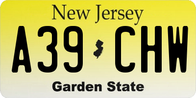 NJ license plate A39CHW