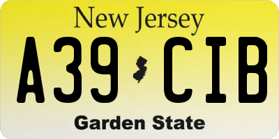NJ license plate A39CIB