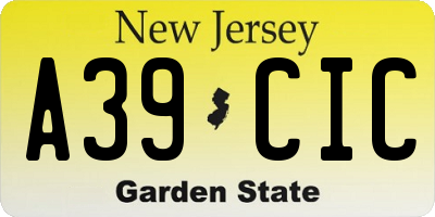 NJ license plate A39CIC