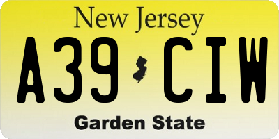 NJ license plate A39CIW