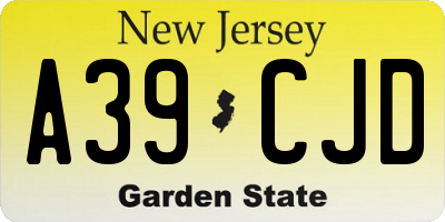 NJ license plate A39CJD