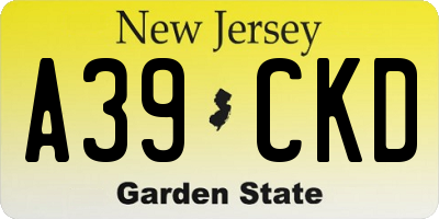 NJ license plate A39CKD