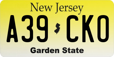 NJ license plate A39CKO