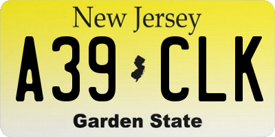 NJ license plate A39CLK