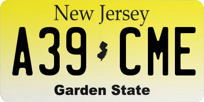 NJ license plate A39CME
