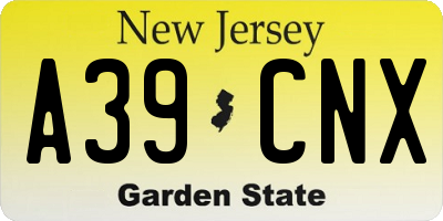 NJ license plate A39CNX