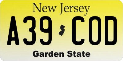 NJ license plate A39COD